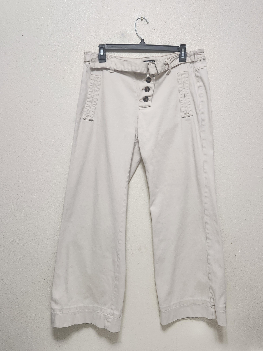 Flamingals Beige Belted Pants XL 34x28 Wide Leg Soft Cotton Resort Coast Career - Picture 2 of 14